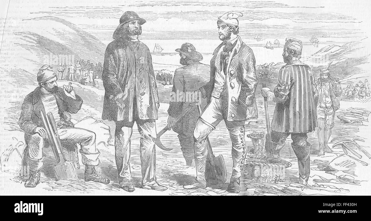 RAILWAYS Clothing for the Navvies 1855. Illustrated London News Stock Photo