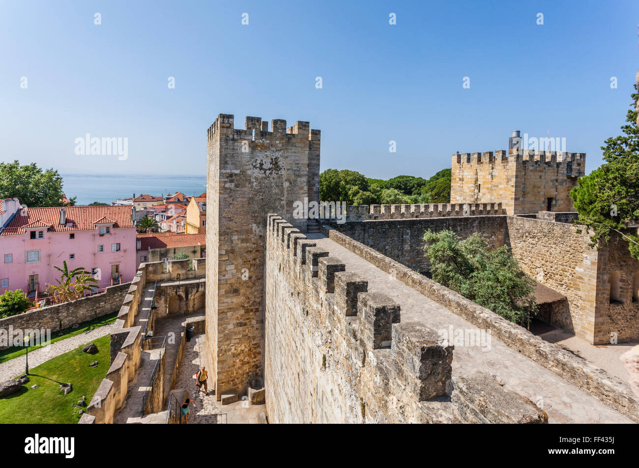 view from the battlements of Castelo de Sao Jorge, St. George's Castle, Lisbon, Portugal Stock Photo