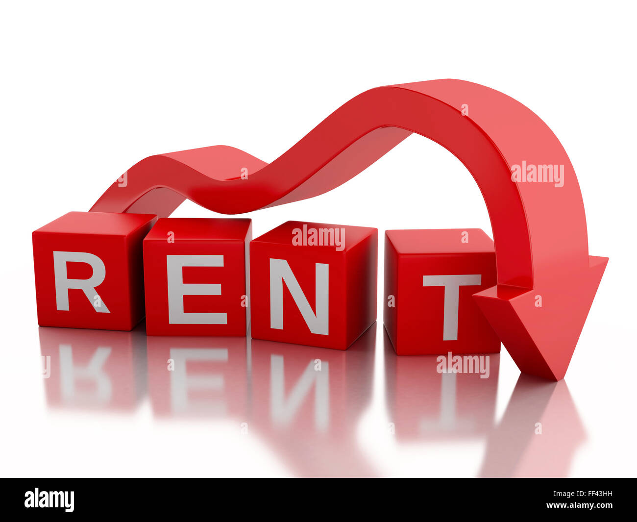 3d renderer illustration. Business, arrow falling. Rent concept ...