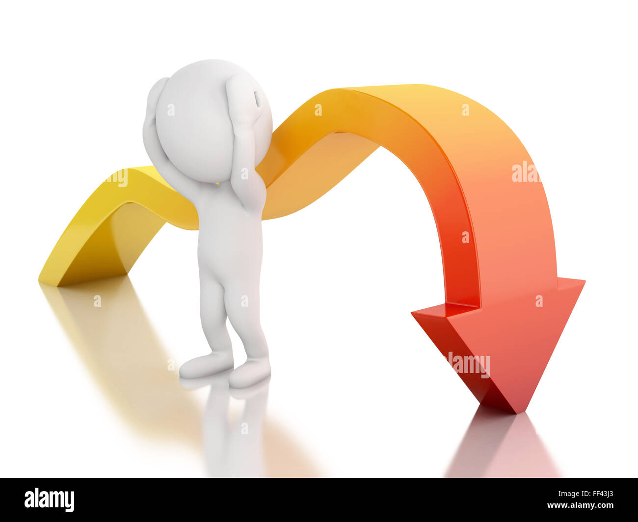 woman drawing decrease diagram with red down arrow on... 3d renderer illustration. White Business people with red arrow falling ...