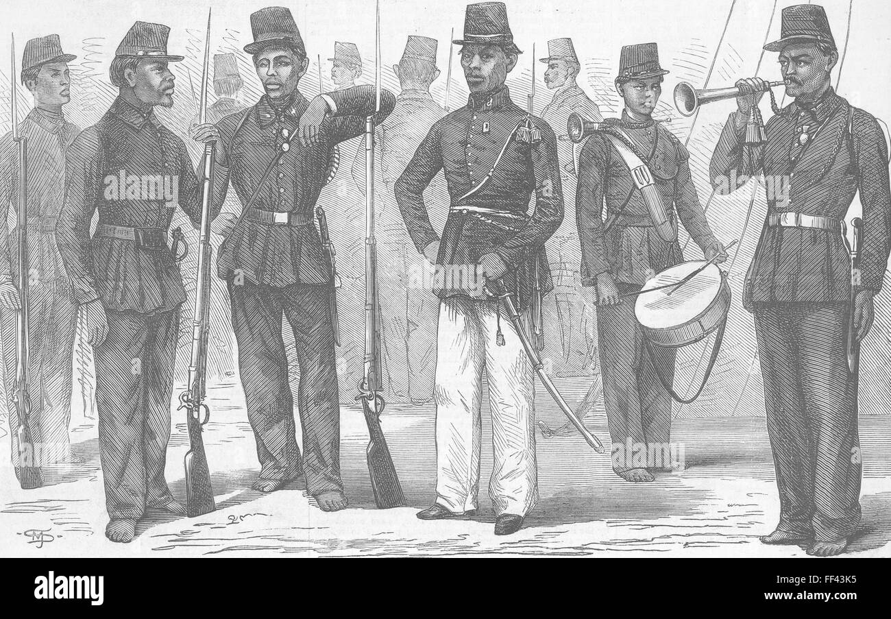 INDONESIA Malay troops under Dutch, Sumatra 1873. Illustrated London News Stock Photo