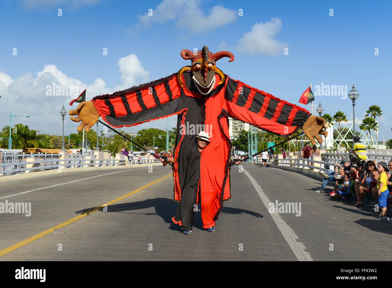 VEJIGANTE marionette like, parading during carnival in Ponce. Puerto Rico. US territory. February 2016 Stock Photo