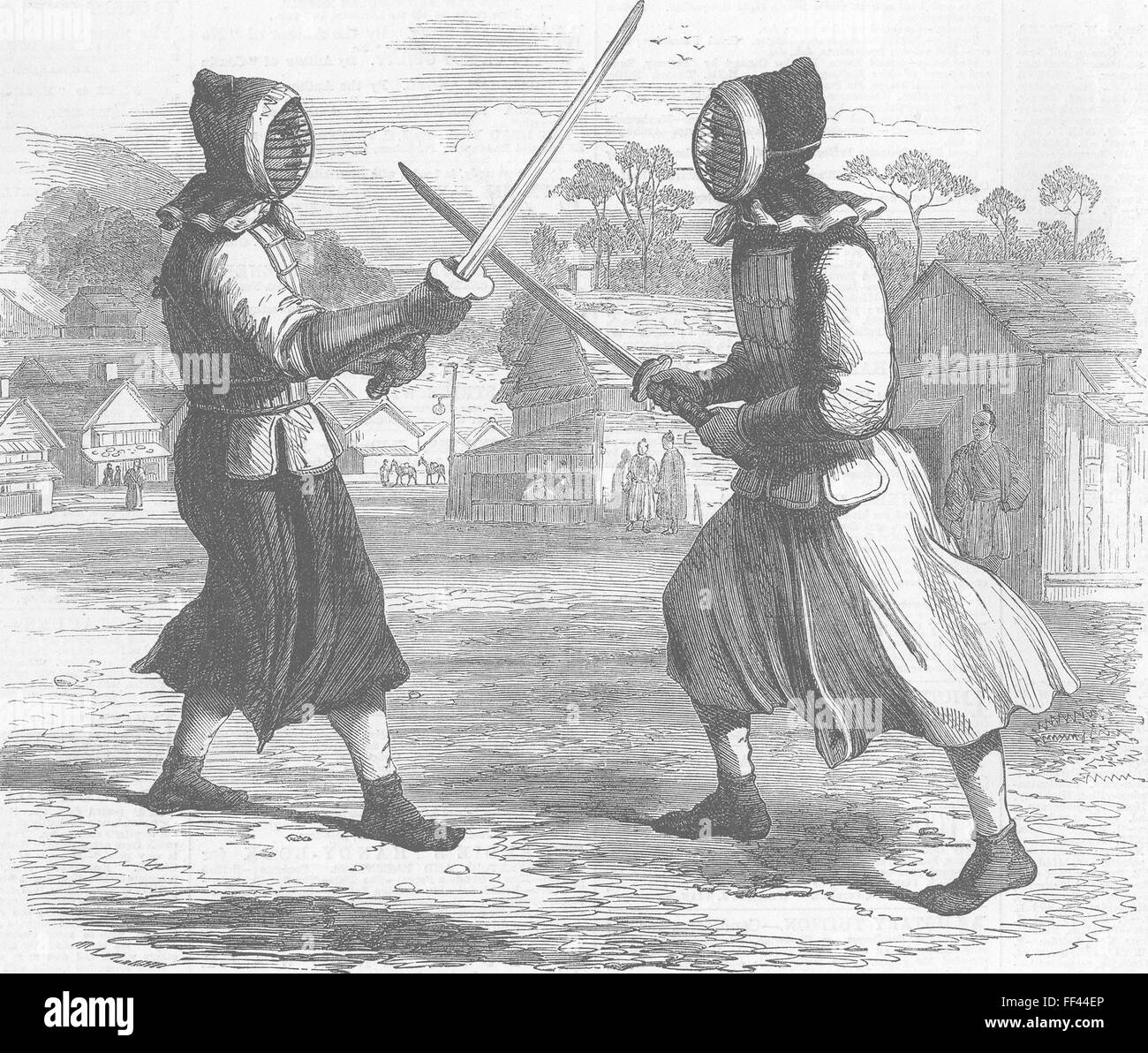 JAPAN Japanese soldiers fencing 1864. Illustrated London News