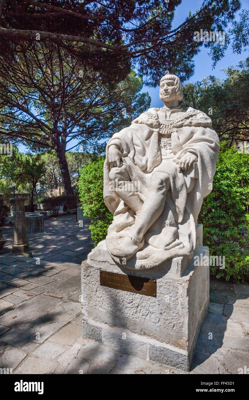 statue of King Manuel I of Portugal, 1469 - 1521, at Castelo de Sao Jorge, Lisbon, Portugal Stock Photo