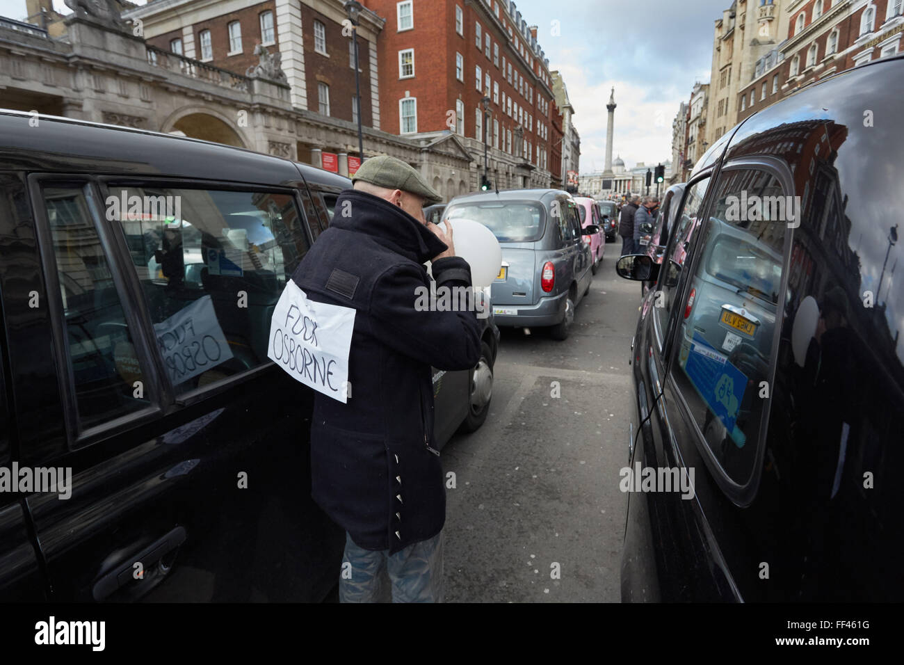 London, UK. 10th February, 2016. London black cab drivers cause traffic jams in central London as a protest against new taxi regulations. Credit:  Steve Hickey/Alamy Live News Stock Photo