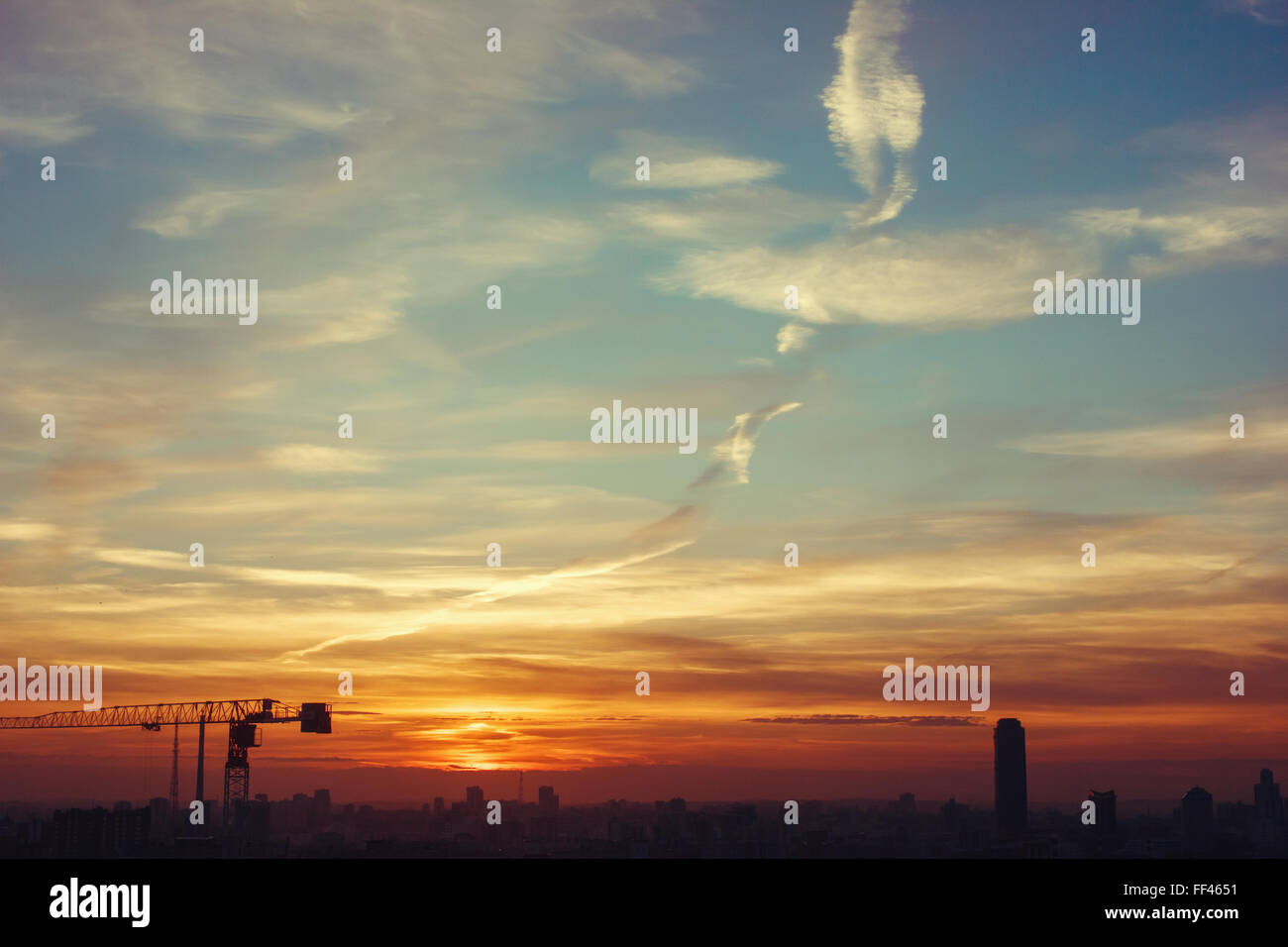 Sunset Sky with Beautiful Clouds over the City Landscape. Epic ...