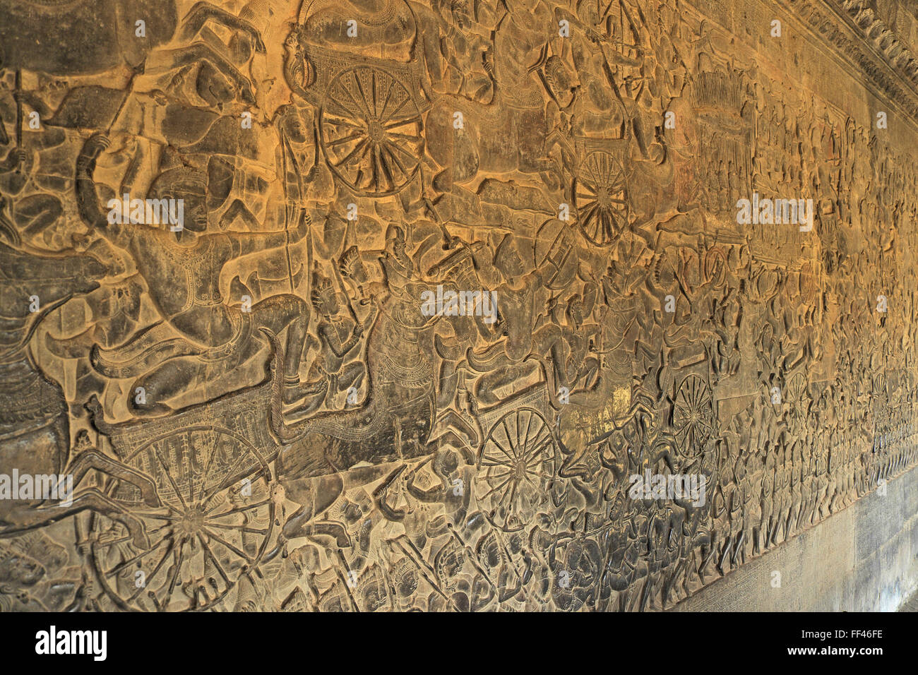 Battle of Kuruksheta (from the Hindu epic Mahabharata), western gallery, Angkor Wat, near Siem Reap, Cambodia, Asia. Stock Photo