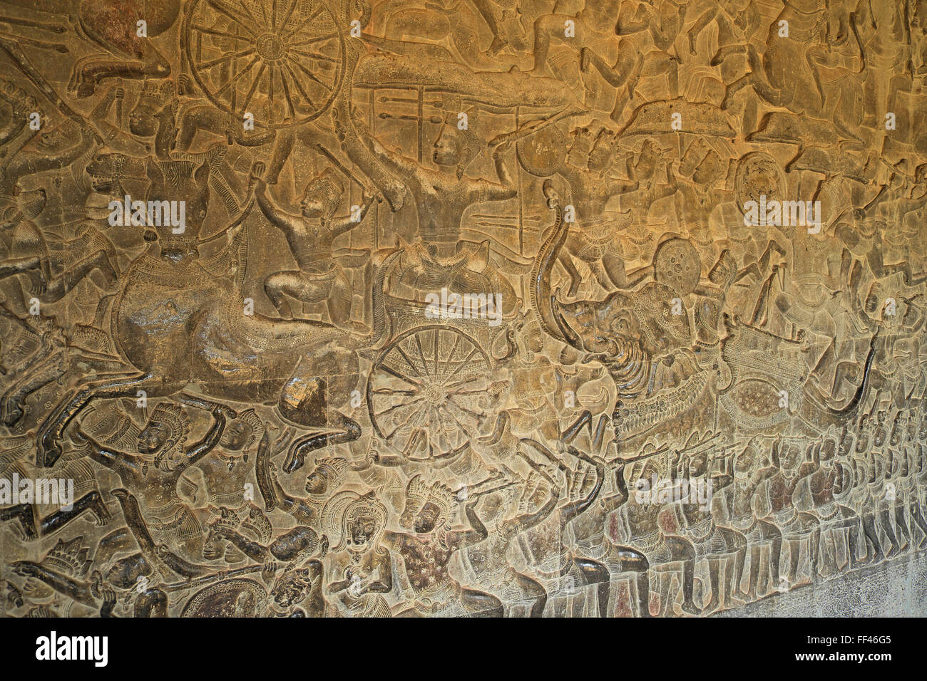 Battle of Kuruksheta (from the Hindu epic Mahabharata), western gallery, Angkor Wat, near Siem Reap, Cambodia, Asia. Stock Photo