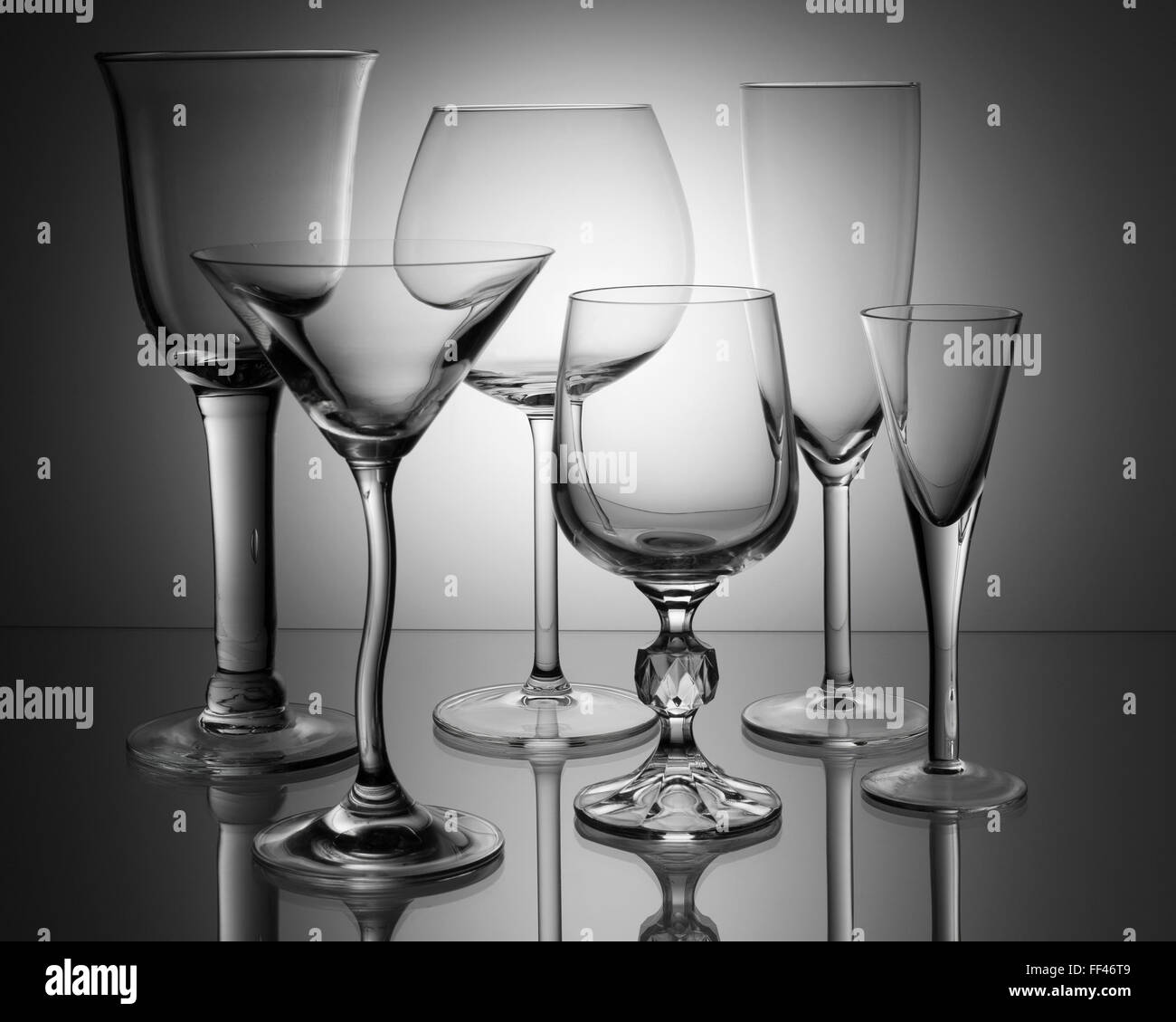Empty glasses of different kind Stock Photo
