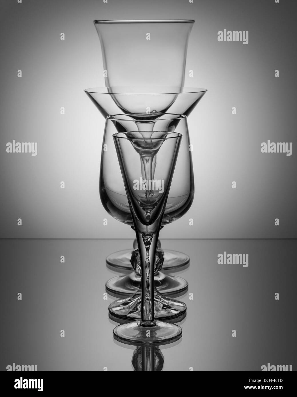 Empty glasses of different kind Stock Photo