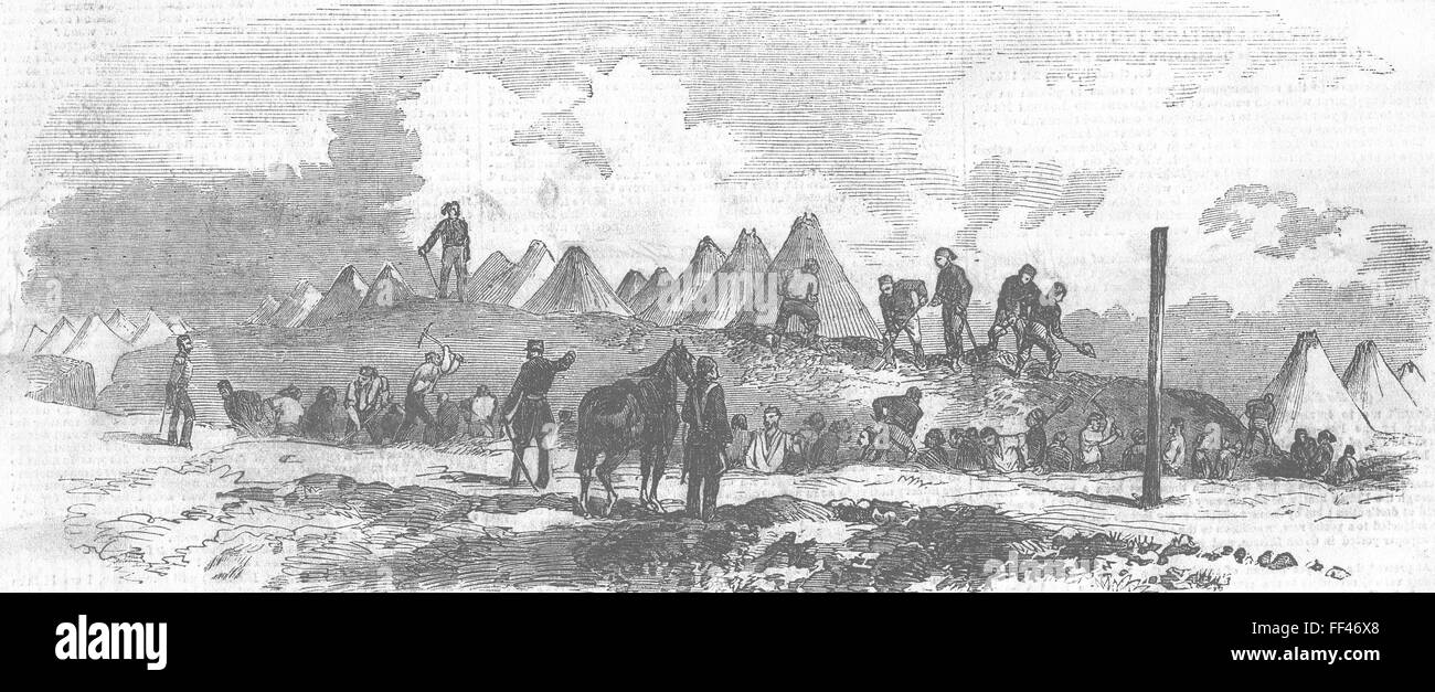 YENIKALE 71st Regt & Turks digging trenches 1855. Illustrated London News Stock Photo