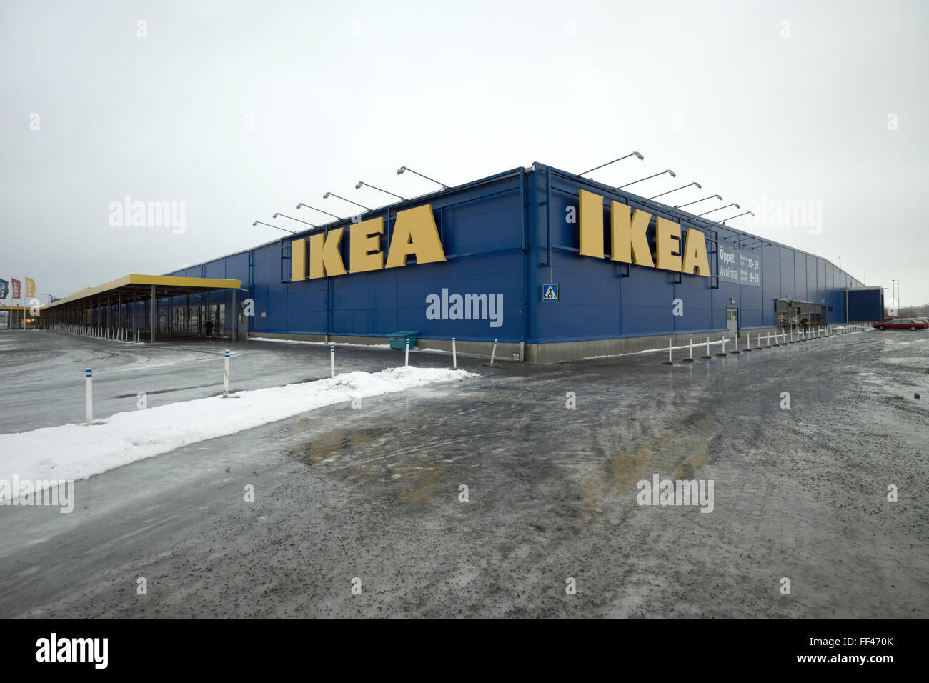 Haparanda, Sweden. 09th Feb, 2016. A store of Swedish corporation IKEA in  Haparanda, Sweden, 09 February 2016. The branch in Haparanda is the  northernmost IKEA store in the world. Photo: PETER ENDIG/dpa -