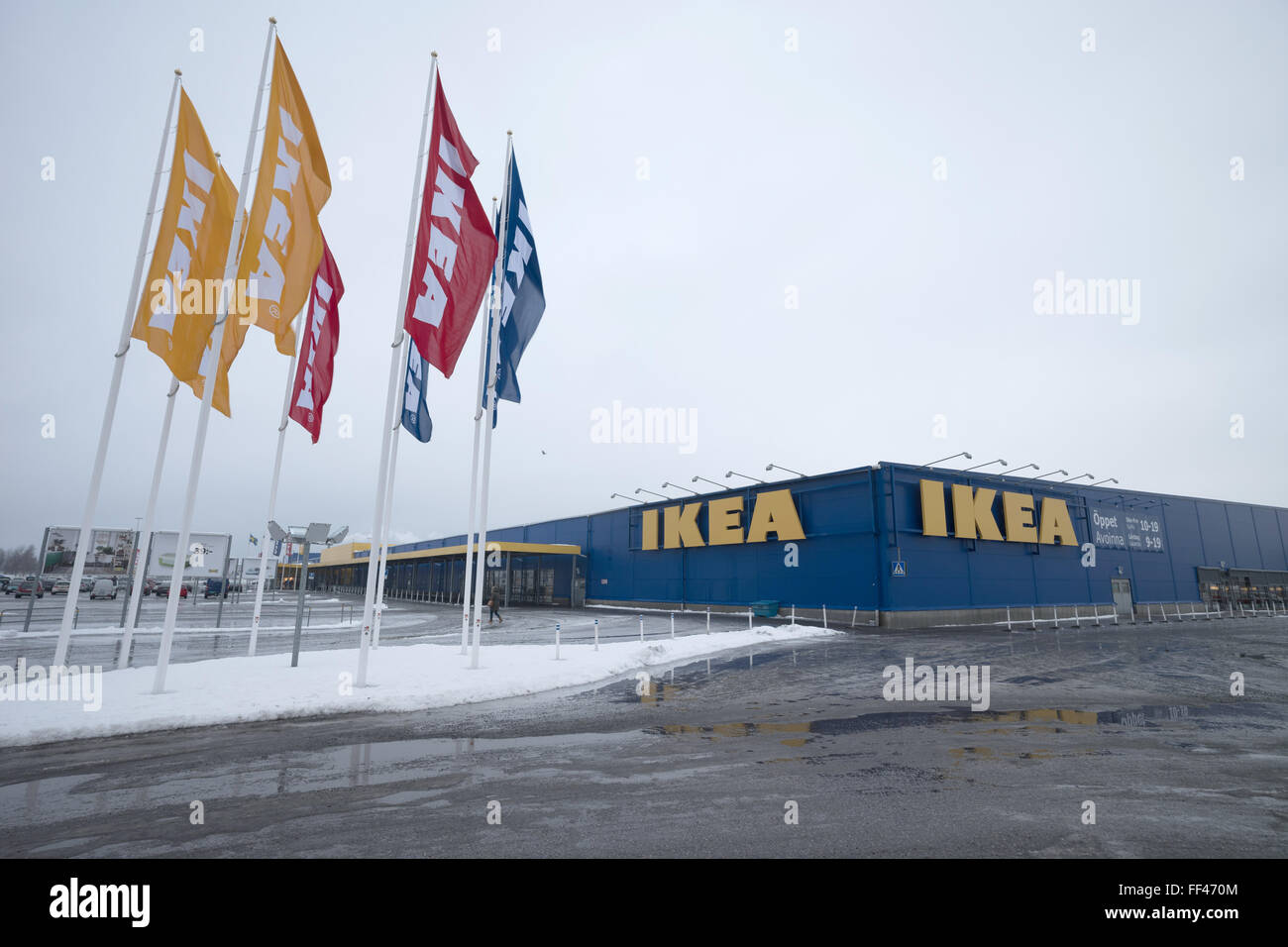 A branch of Swedish corporation IKEA in Haparanda, Sweden, close to the  Finnish neighbouring city Tornio, 09 February 2016. The branch in Haparanda  is the northernmost IKEA store in the world. Photo:
