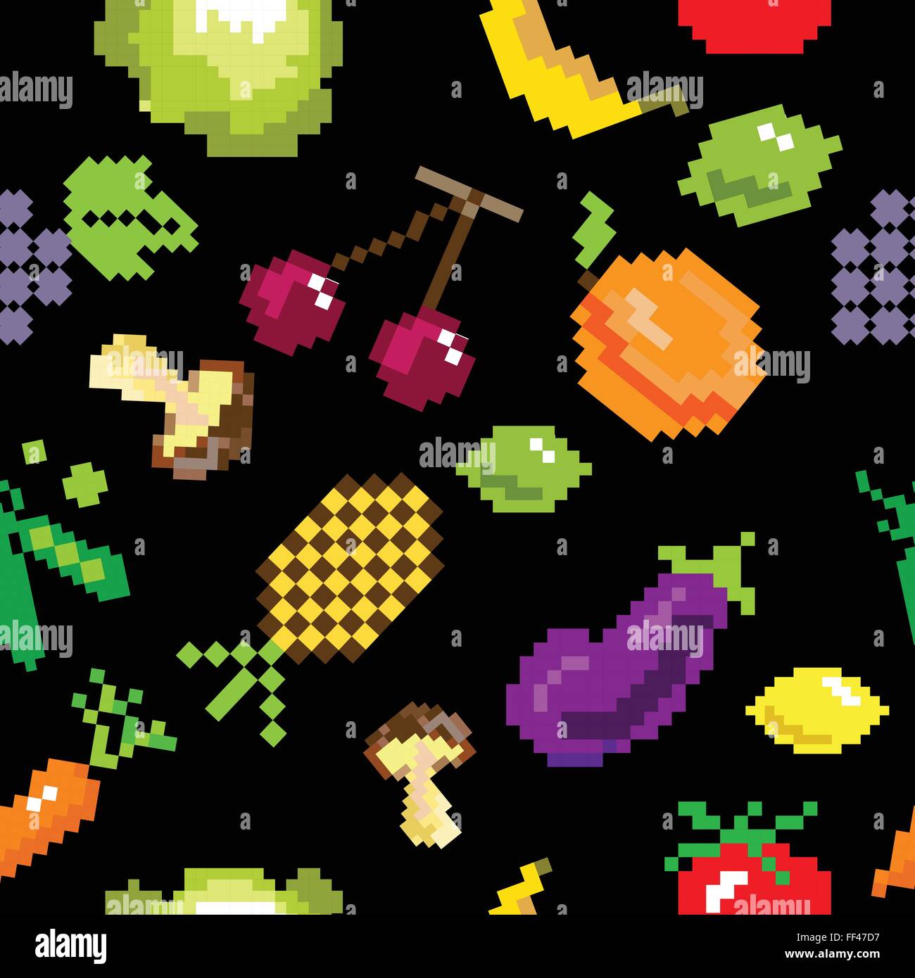 seamless vector retro pixel game fruits pattern Stock Vector Image