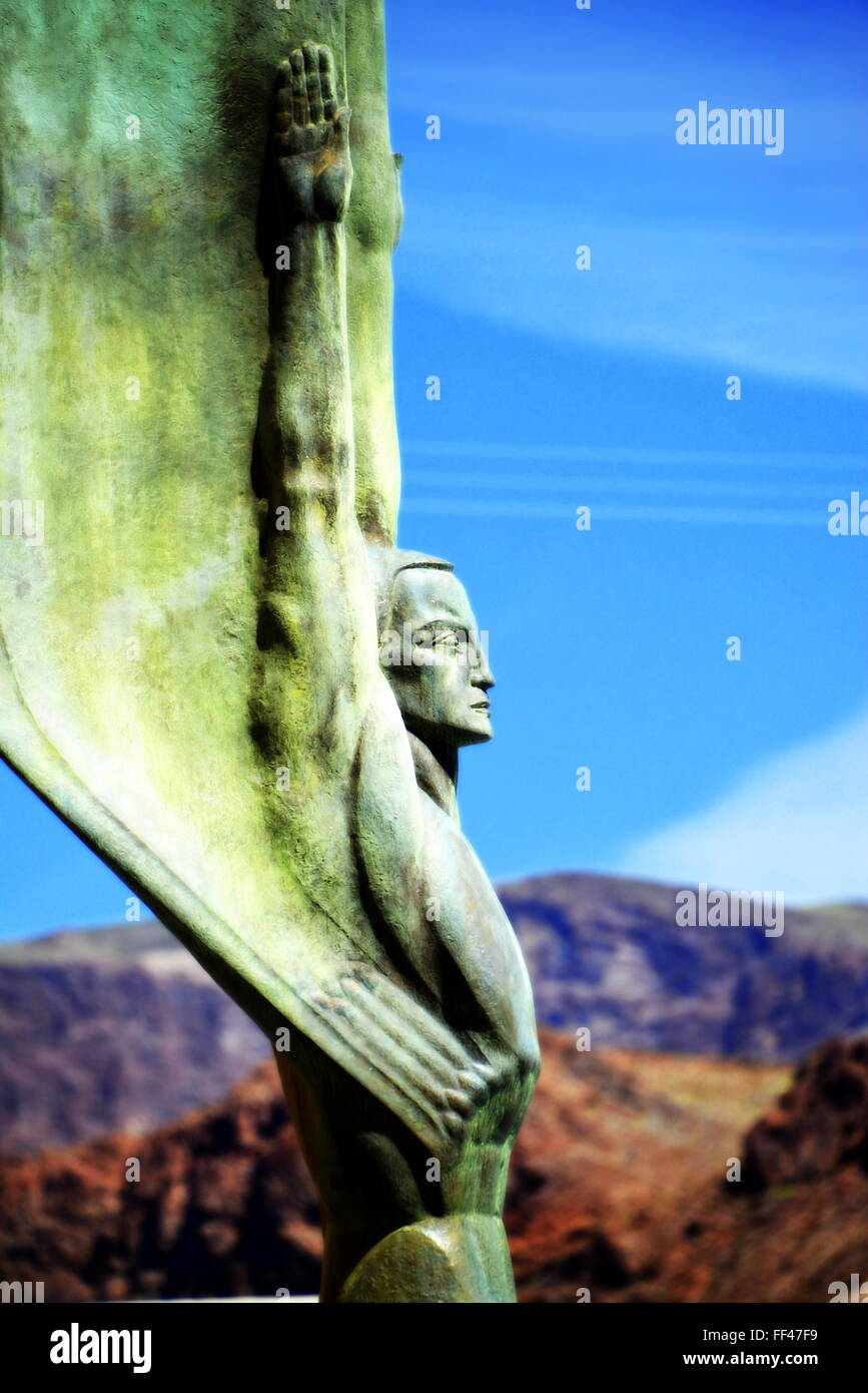 Image of one of the Art Deco styled Angle statue located alongside Hoover Dam. Stock Photo