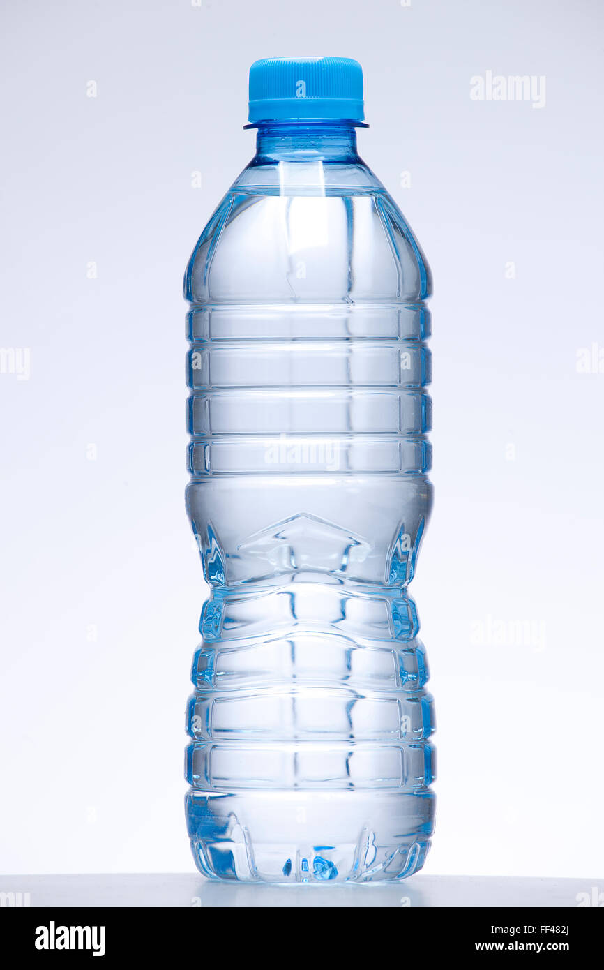 blue bottle of water on white background Stock Photo