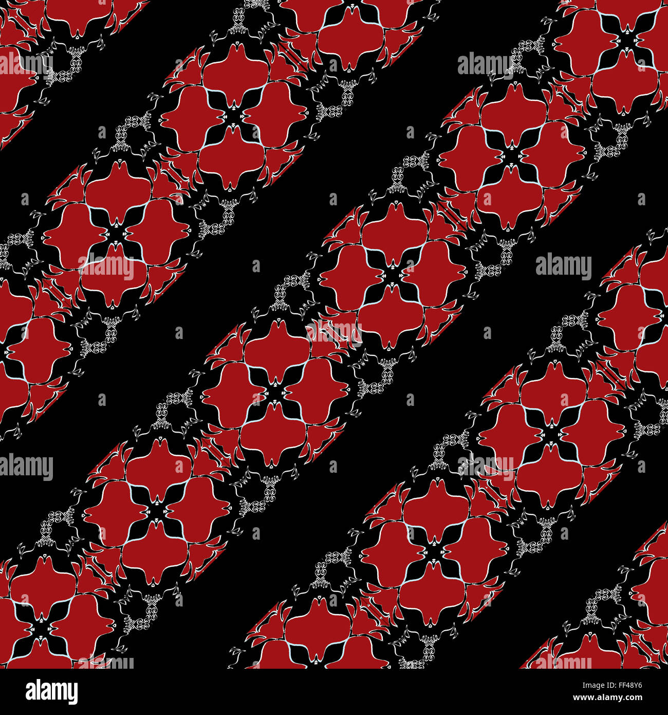 Decotated Pattern Diagonal stripes ornate decorated pattern background red tons and black ...