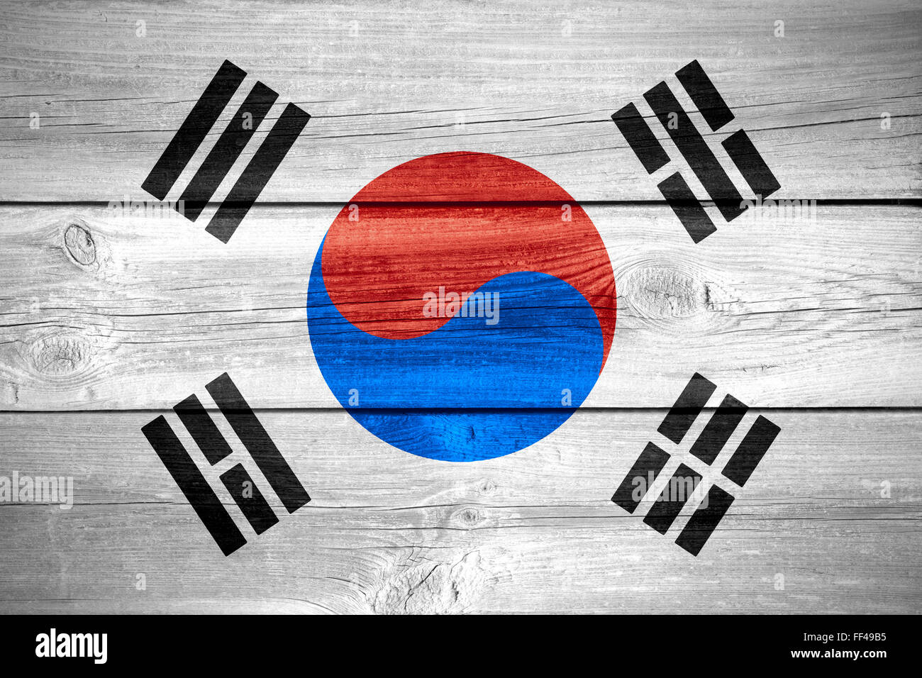 flag of South Korea or South Korean banner on wooden background Stock Photo  - Alamy