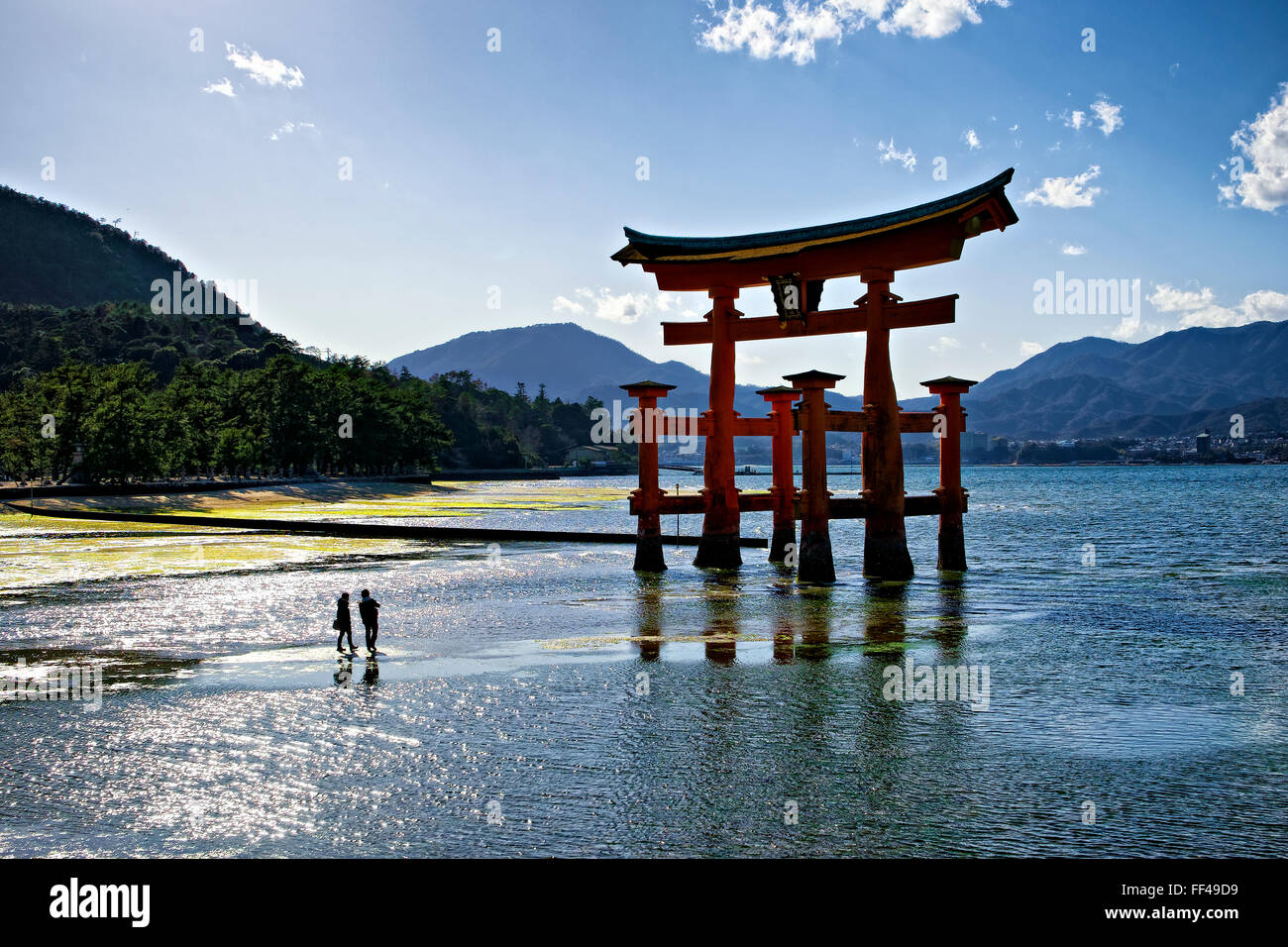 Japan,  Chugoku, Miyajima island, Itsukushima shrine, the Torii. Stock Photo