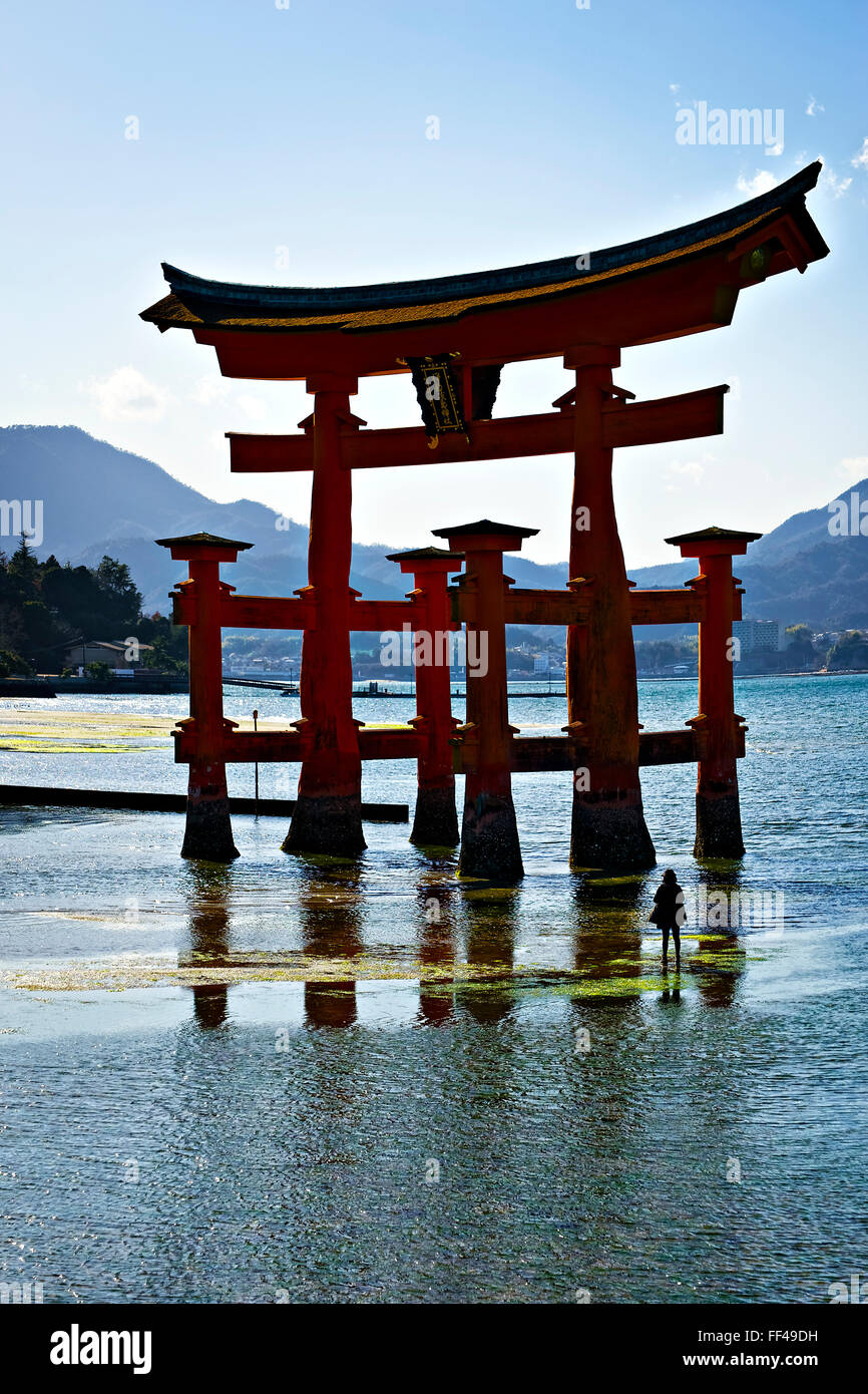 Japan,  Chugoku, Miyajima island, Itsukushima shrine, the Torii. Stock Photo
