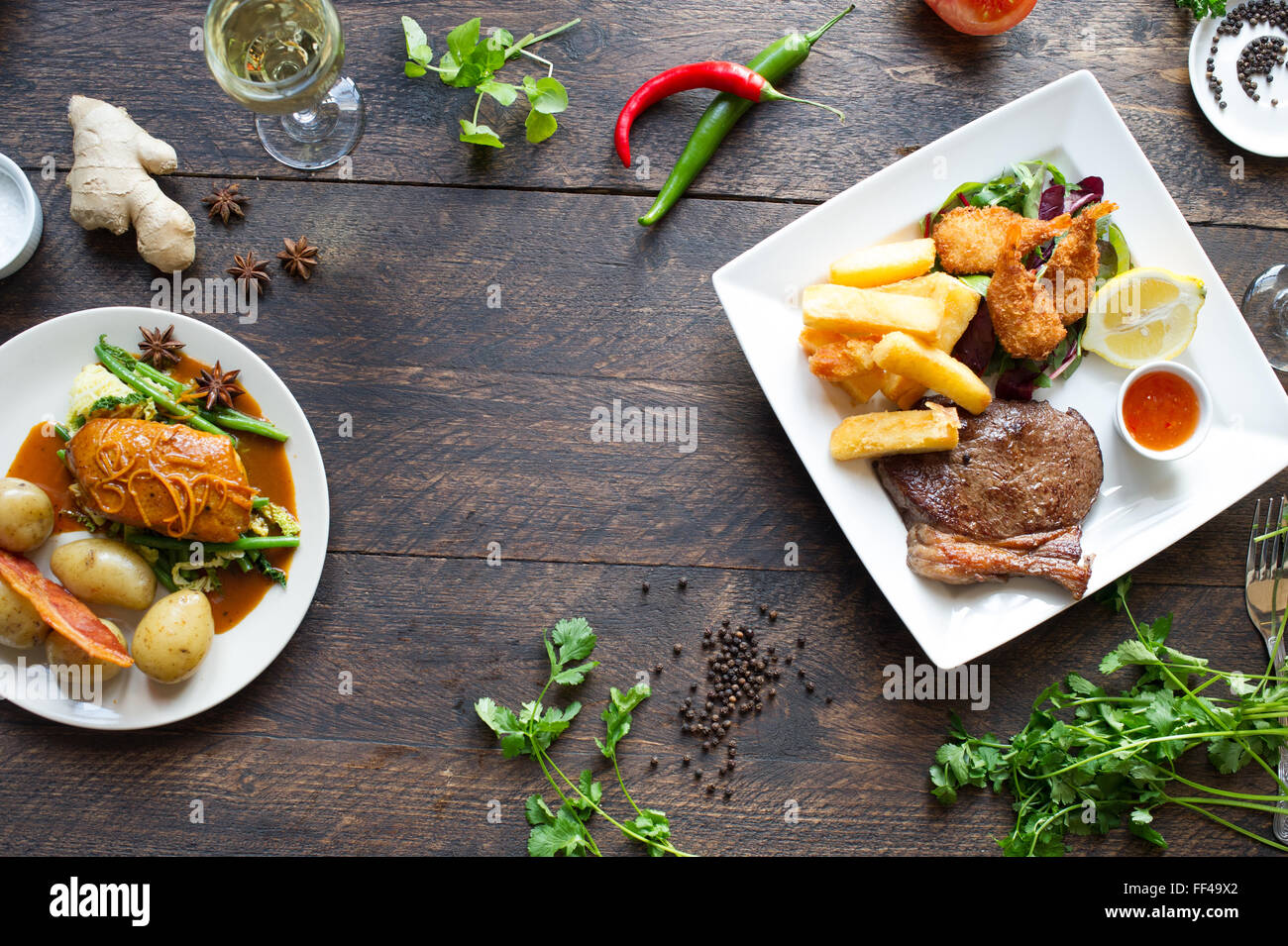Tabletop food from above with space for copy Stock Photo Alamy