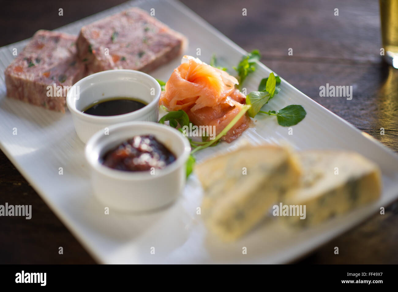 Smoked salmon cheese pate on a plate Stock Photo