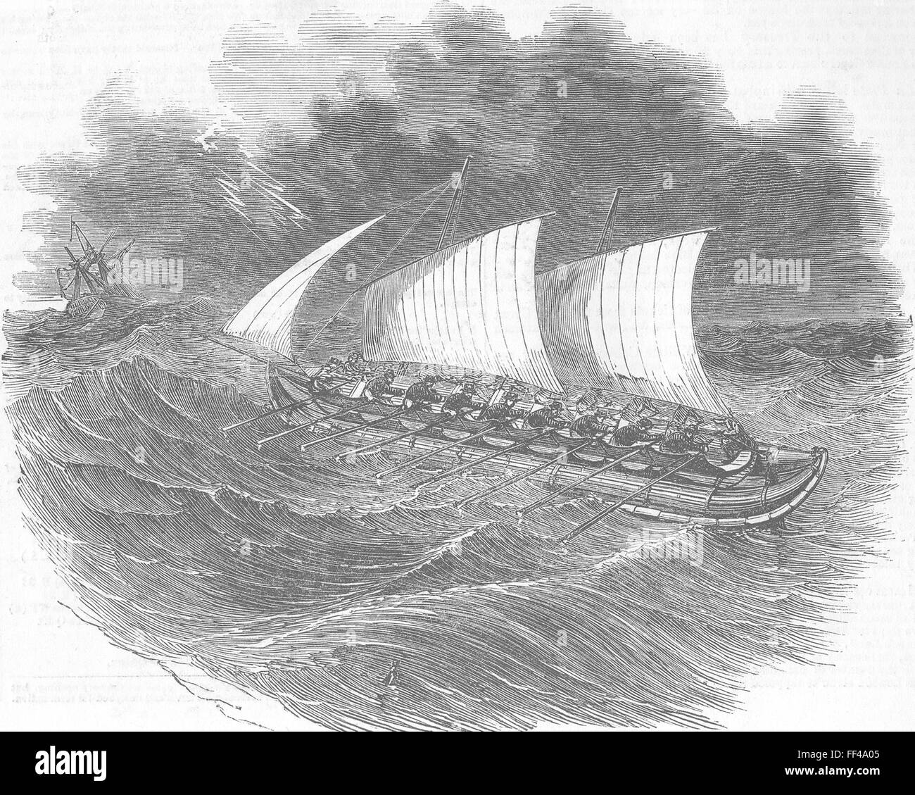 SHIPS Richardson's patent tubular lifeboat 1852. Illustrated London News Stock Photo