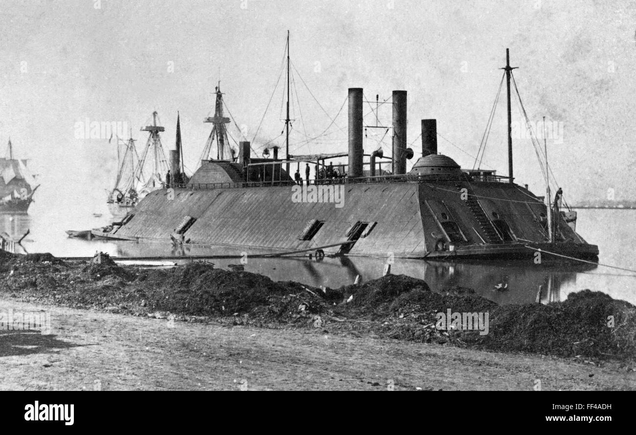 Ironclad. USS Essex, a 1000-ton ironclad river gunboat of the United States Army and later United States Navy during the American Civil War. This photo was taken in Baton Rouge, Louisiana by McPherson and Oliver, c.1862 Stock Photo