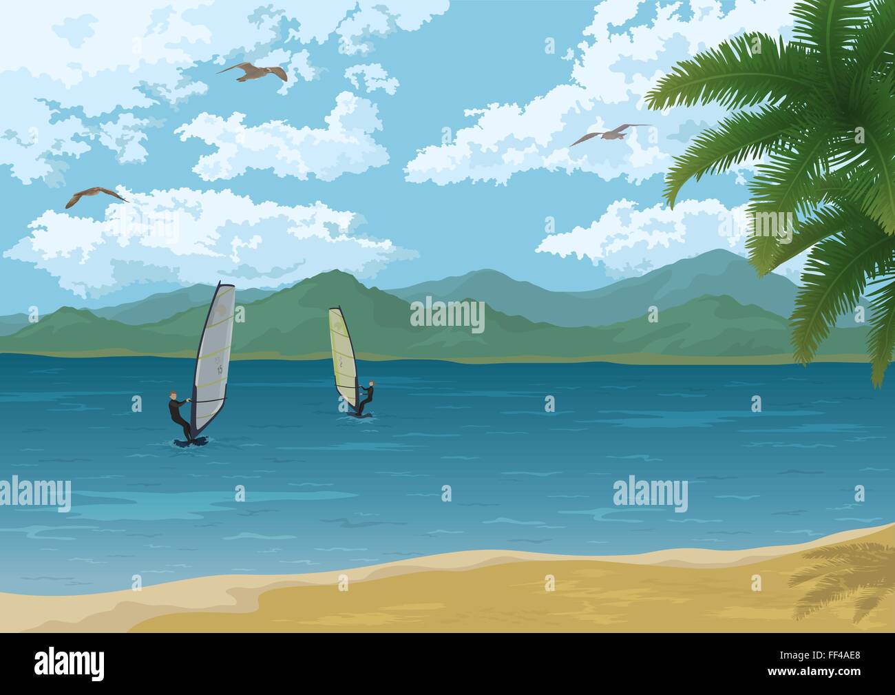 Blue sky with surfers Stock Vector Images - Alamy