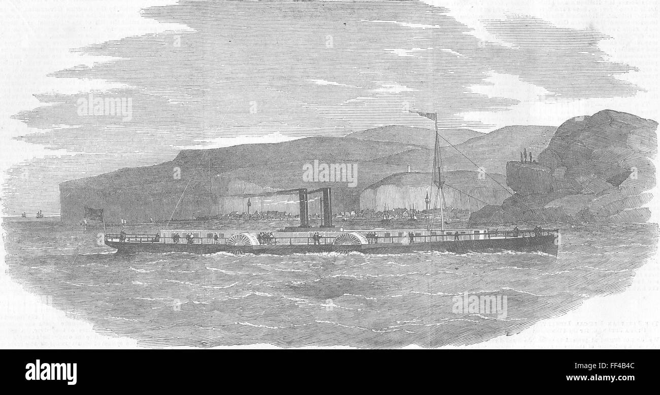 ROMANIA -paddle-wheel Danube ship, Tachtalia 1854. Illustrated London News Stock Photo