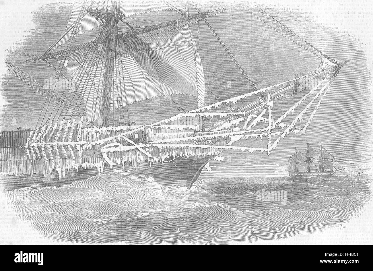 SHIPS Weather, Baltic-Bows of Corvette Cruiser 1854. Illustrated London News Stock Photo