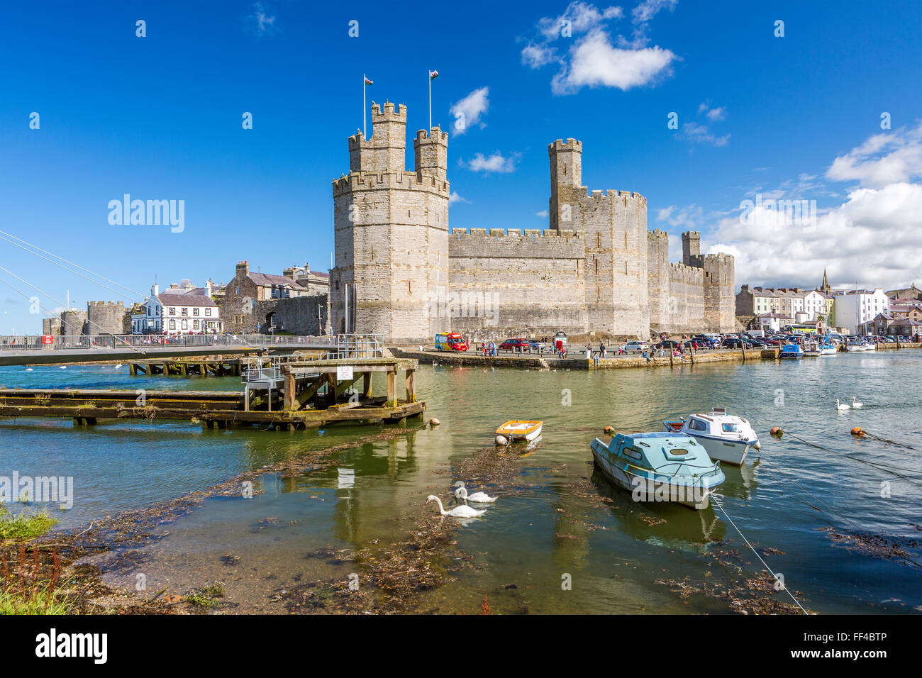 Caernarfon Castle, Gwynedd, Wales, United Kingdom, Europe. Stock Photo