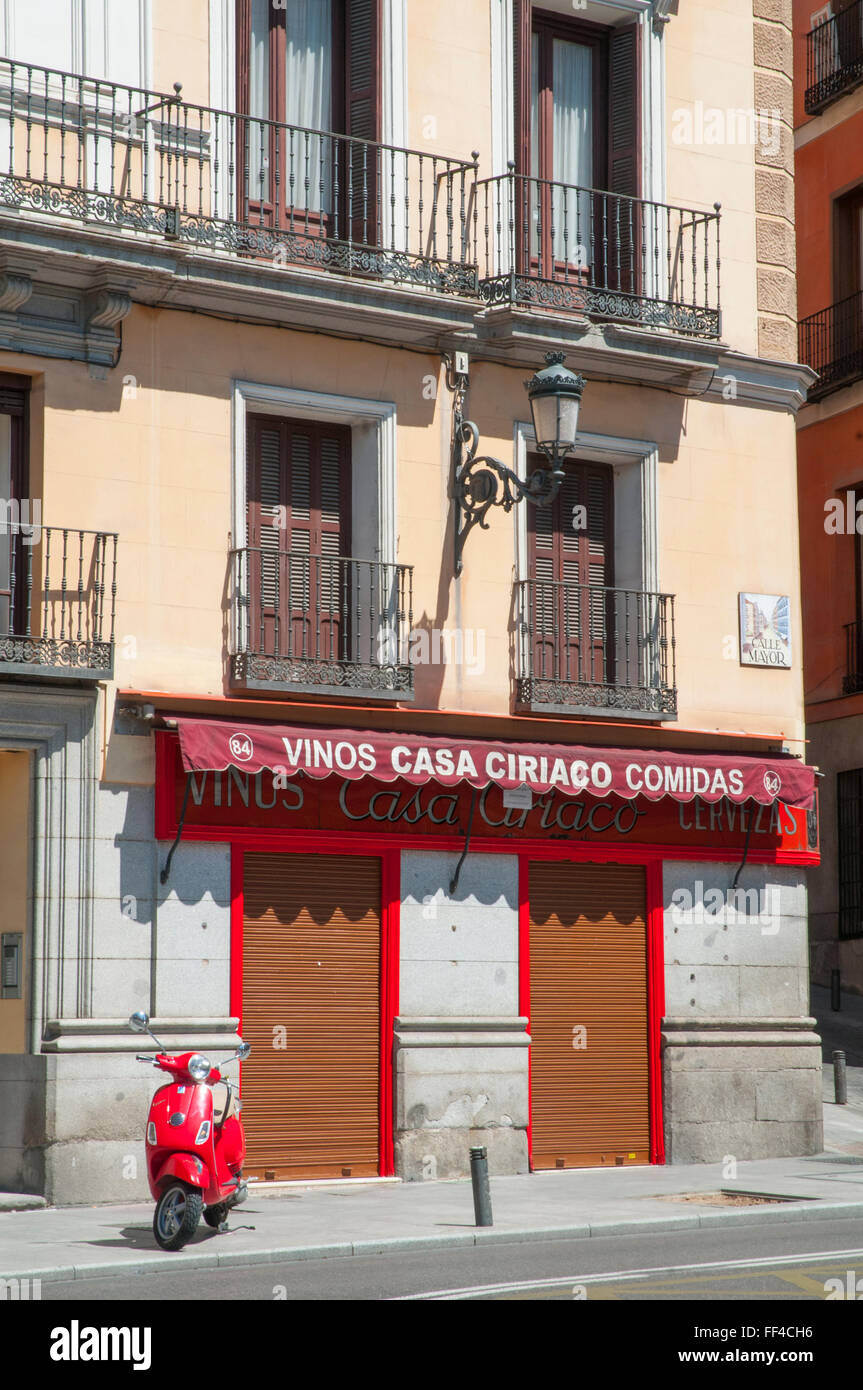 Facade of Casa Ciriaco, typical restaurant. Mayor street, Madrid, Spain. Stock Photo