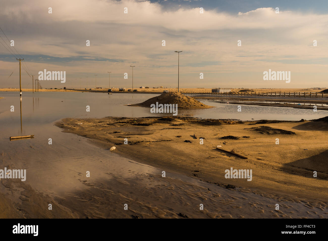 Flooding by the Wafra road, Kuwait Stock Photo