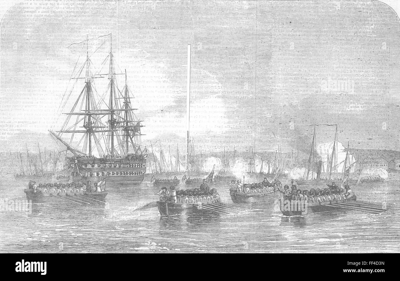 FINLAND Cutting-out expedition, bay of Kovitska 1855. Illustrated London News Stock Photo
