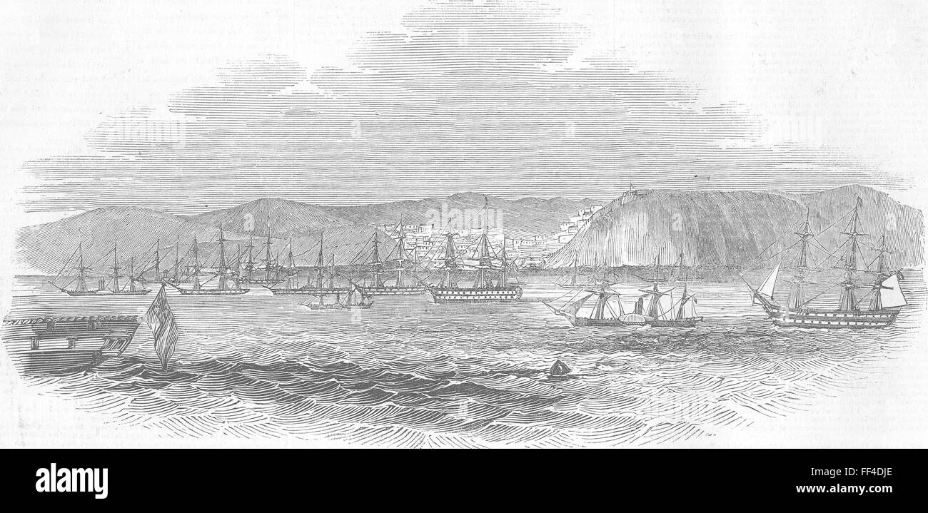 MOROCCO 1st War French fleet, Tangier 1844. Illustrated London News Stock Photo