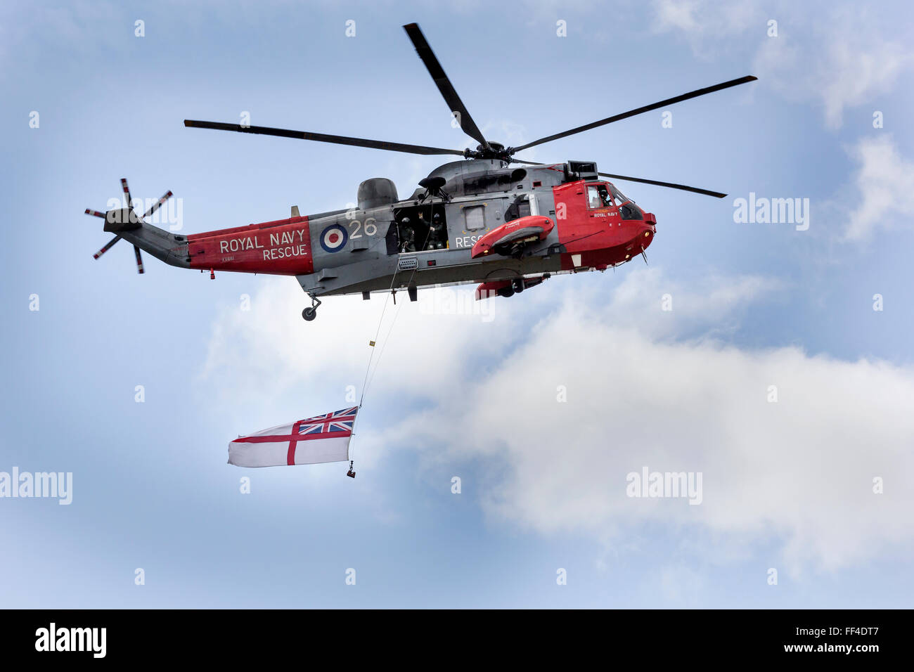 Royal Navy Search and Rescue Sea King opening the Air Day at RNAS Yeovilton 2015. Stock Photo