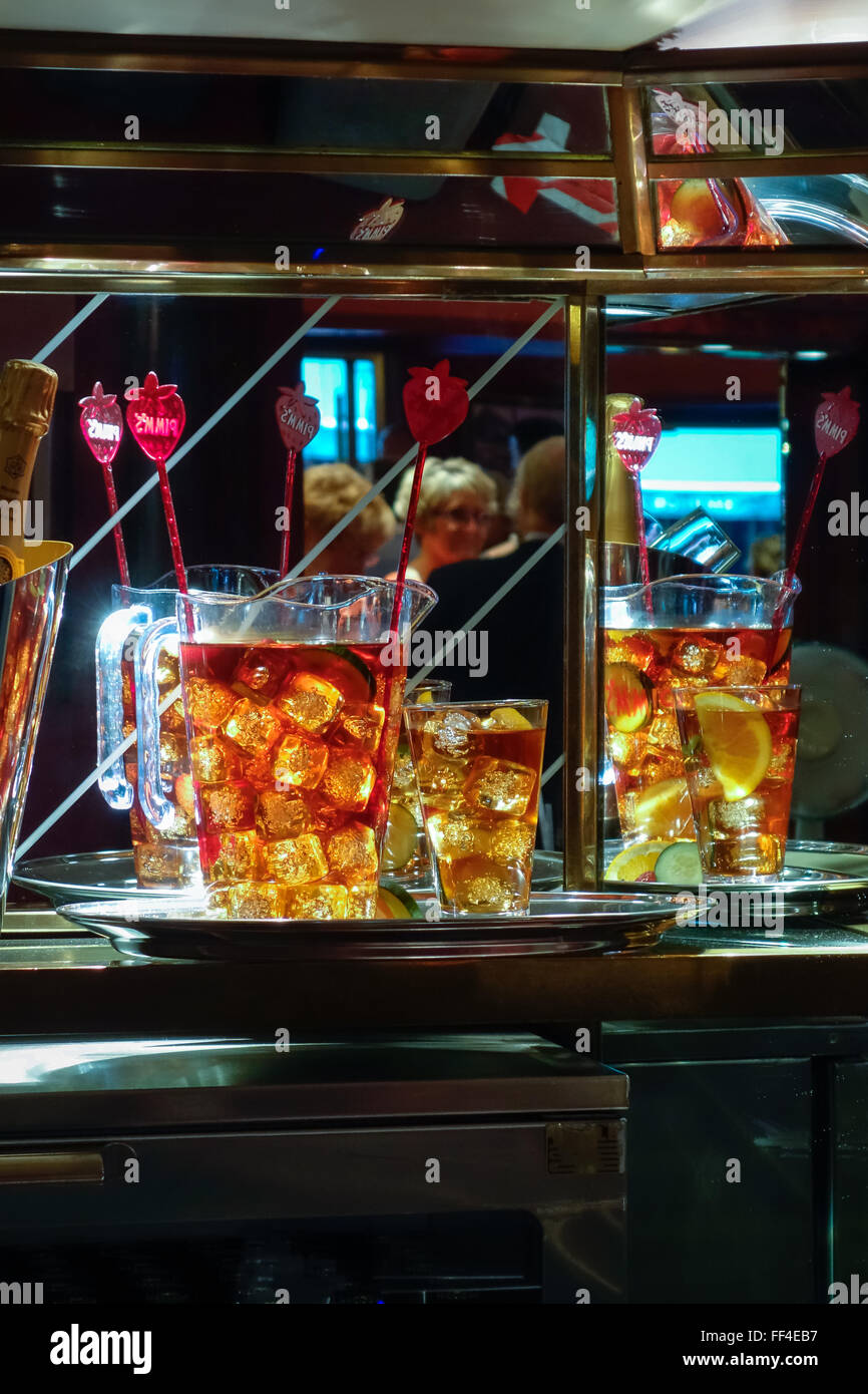 Jugs of a fruity alcoholic drink awaiting collection Stock Photo Alamy