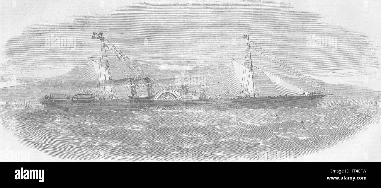 CHESHIRE Ulster paddle-ship, launched, Birkenhead 1860. Illustrated London News Stock Photo
