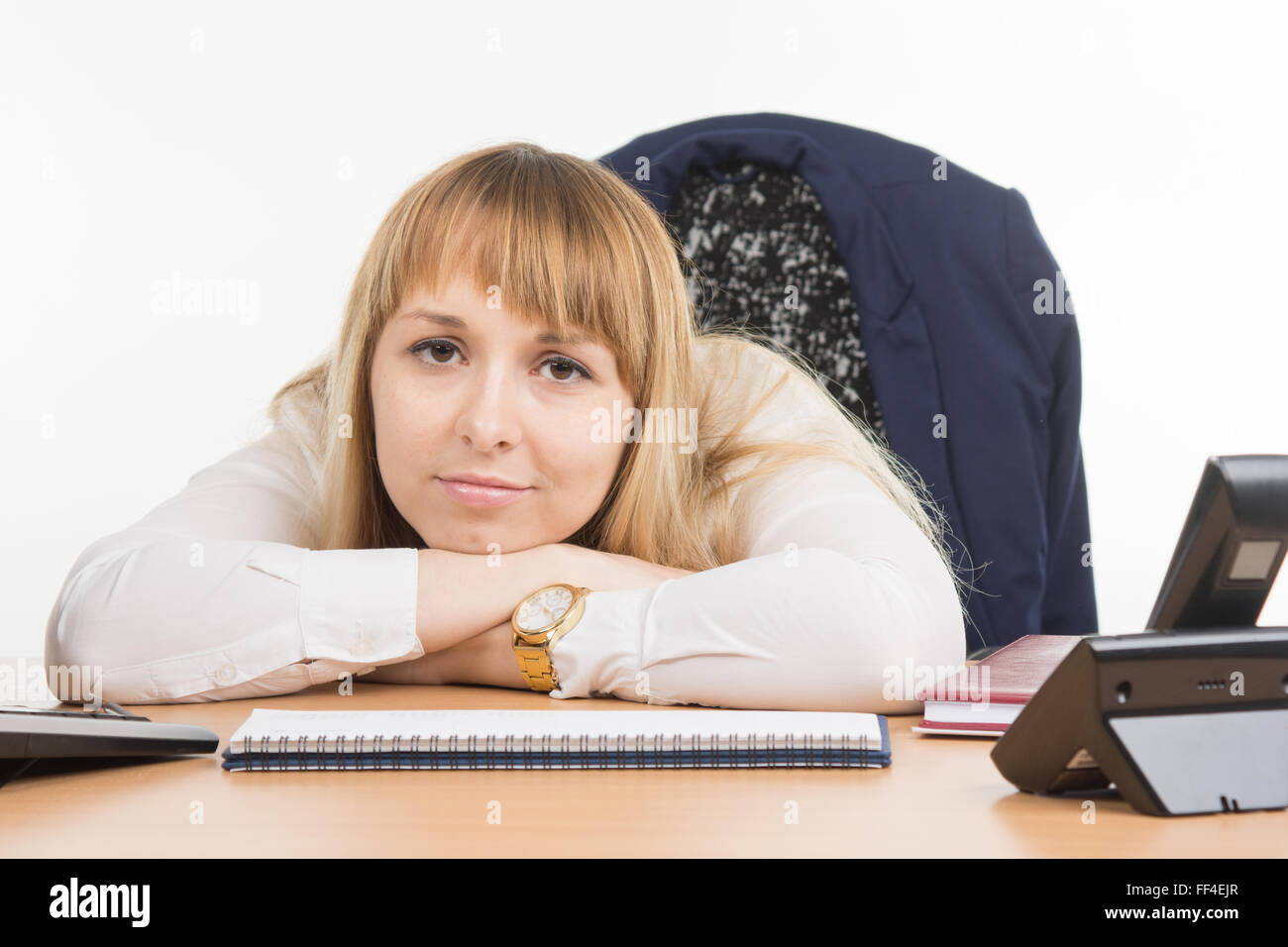 Sad sight tired office worker Stock Photo