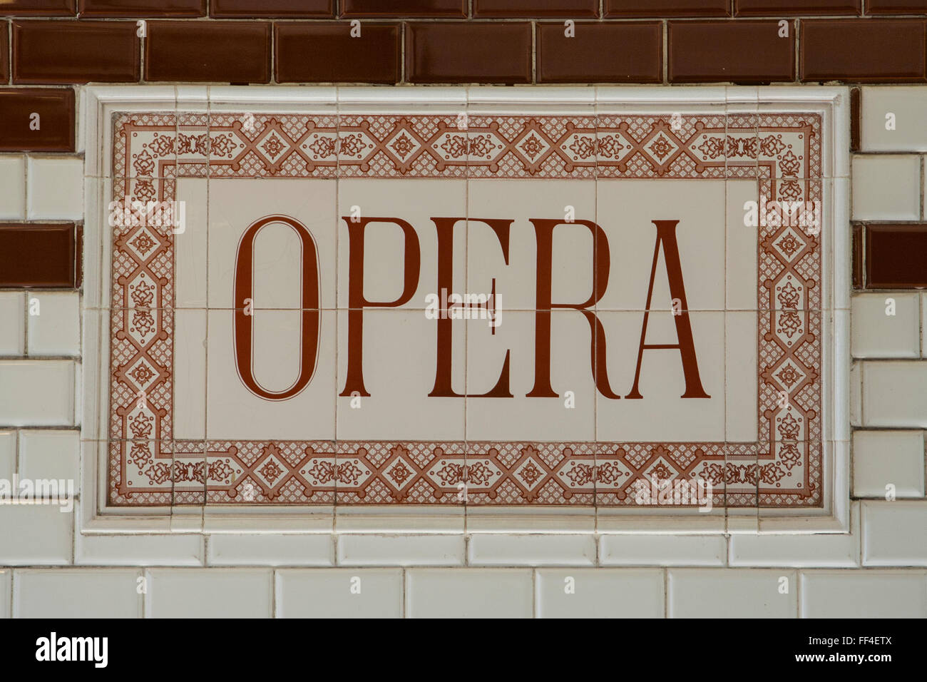 Opera station sign in the Budapest Metro, the world's second oldest underground railway, Budapest, Hungary Stock Photo