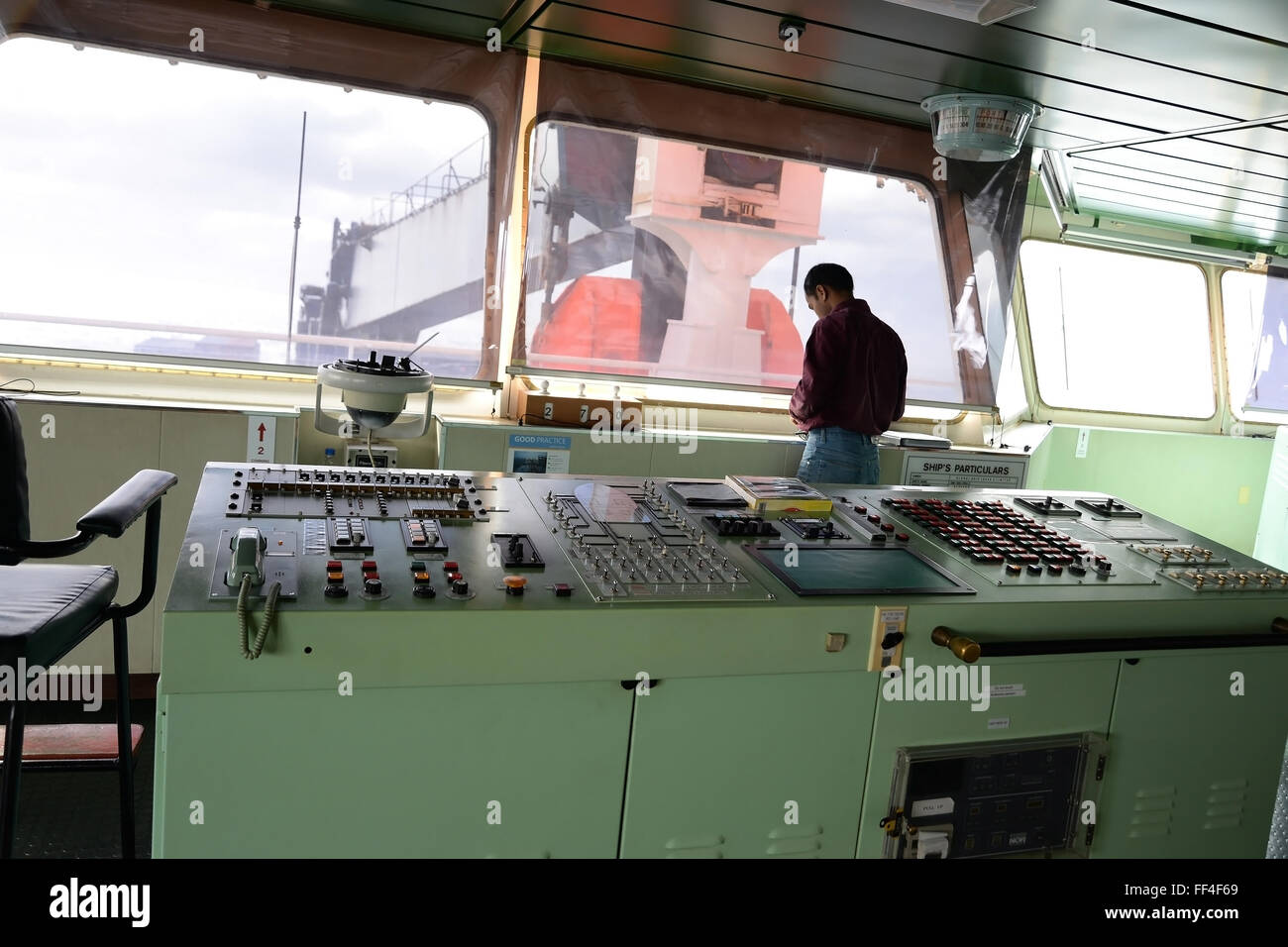 Interior Of The Bridge Control Center Of The Ship On Container Ship FF4F69 