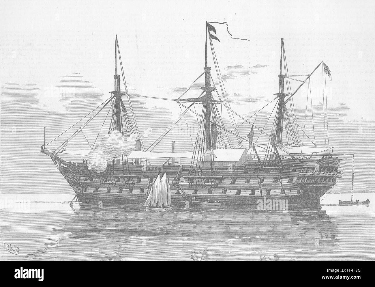 SLAVERY HMS London British HQ, East Africa 1881. Illustrated London News Stock Photo