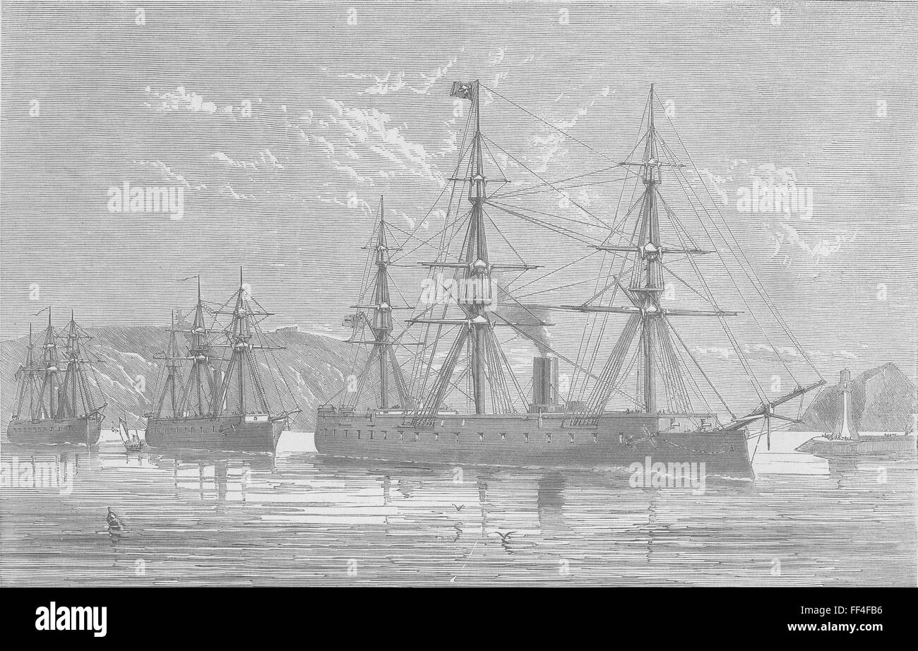 PLYMOUTH Departure of Prussian Ironclads from 1870. The Graphic Stock Photo