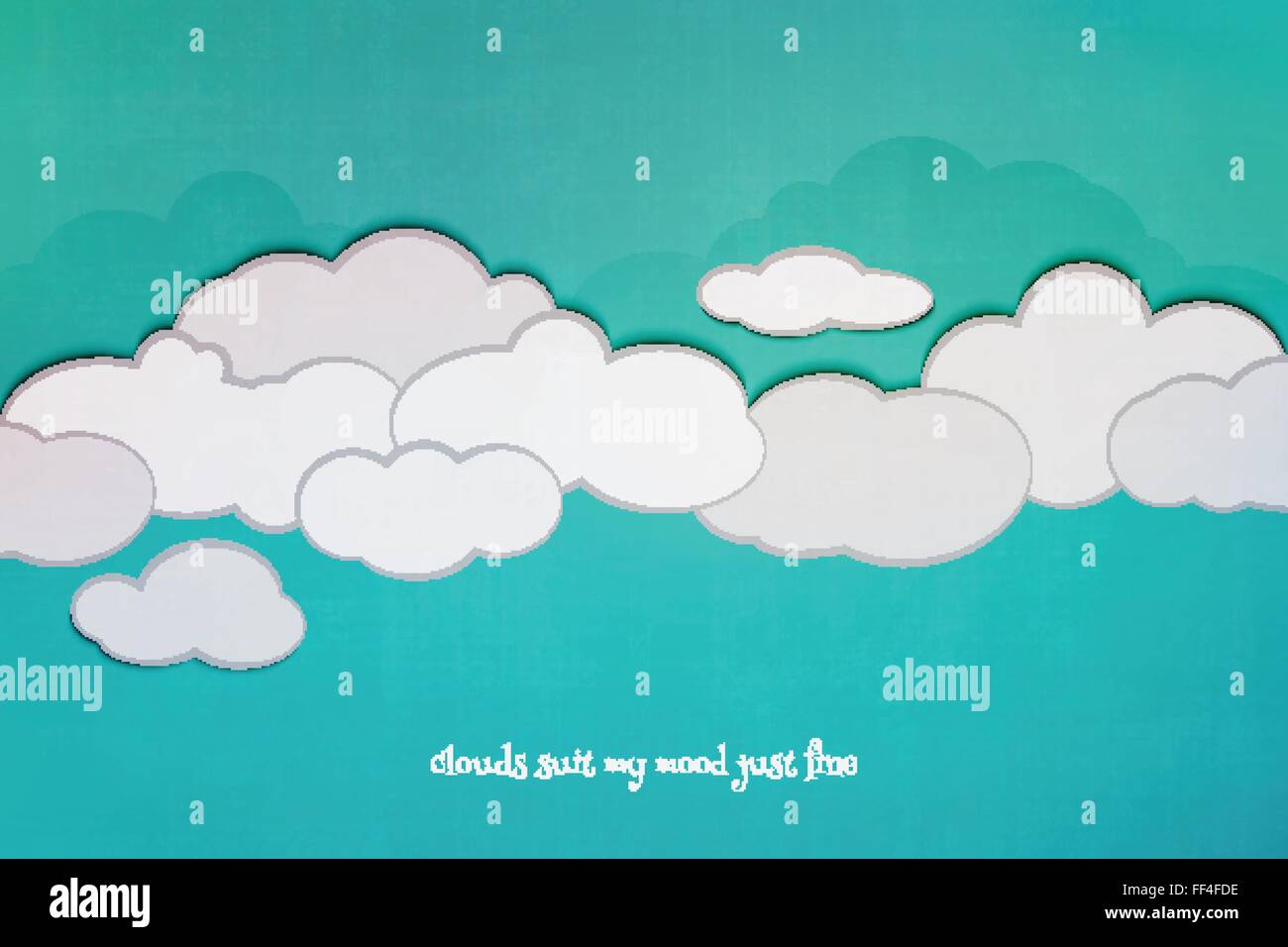 cartoon style cloudscape and blue sky over textured paper. vector poster design. environment and weather concept Stock Vector