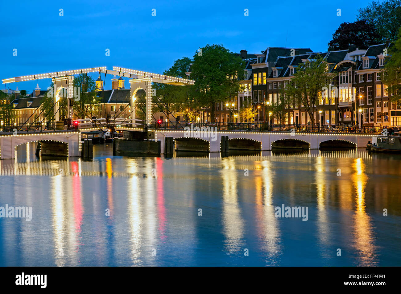 Magere Brug (Skinny Bridge) and Amstel River, Amsterdam, Holland, the Netherlands Stock Photo