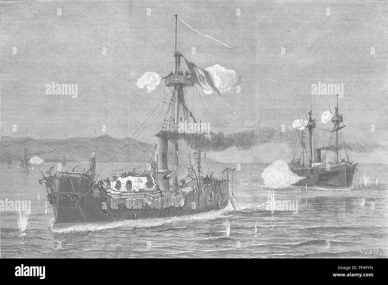 CHILE/PERU War of Pacific Sea battle, Mejillones 1879. The Graphic Stock Photo