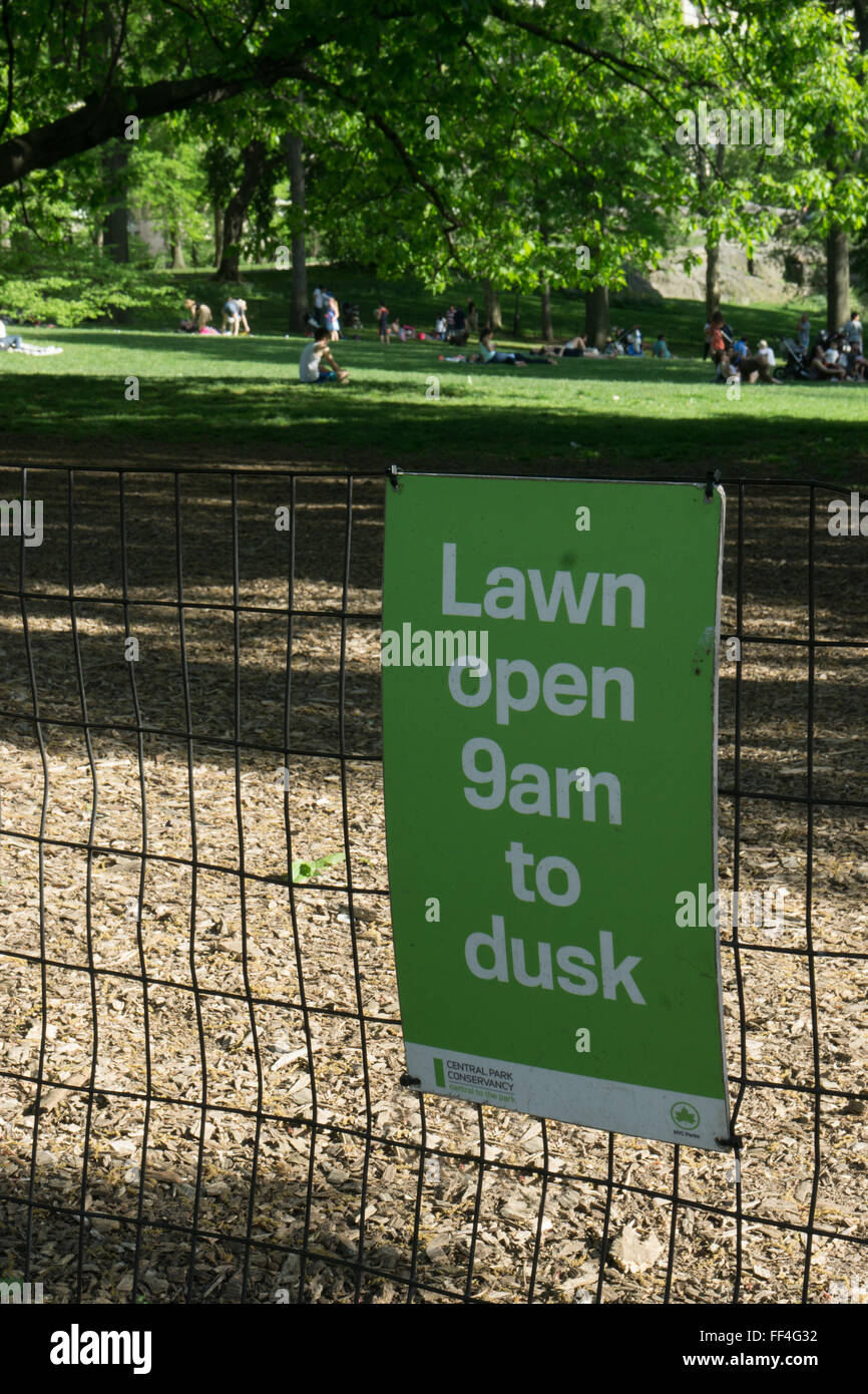 Lawn open 9am to dusk.  Only in NYC! Stock Photo
