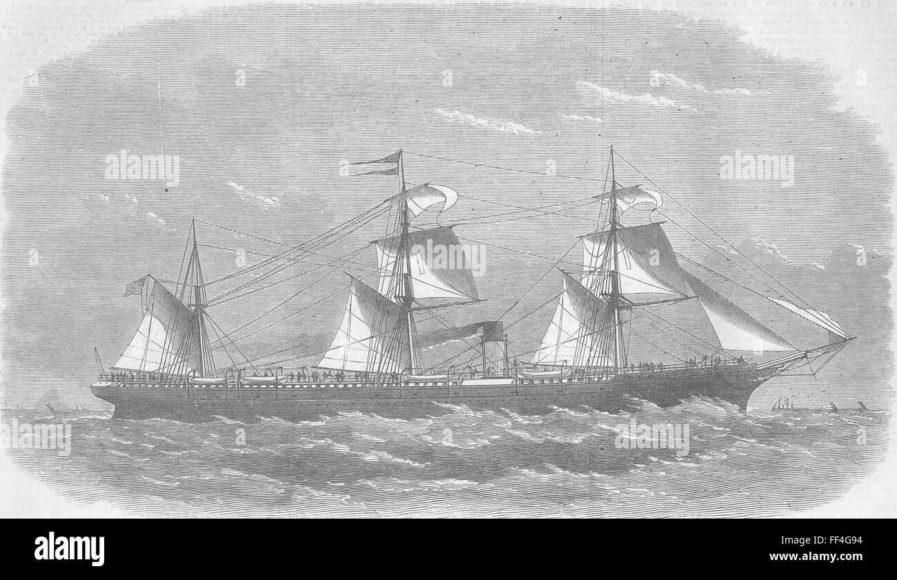 antique print of Cunard Line SHIPS 1867 Royal Mail ship Russia