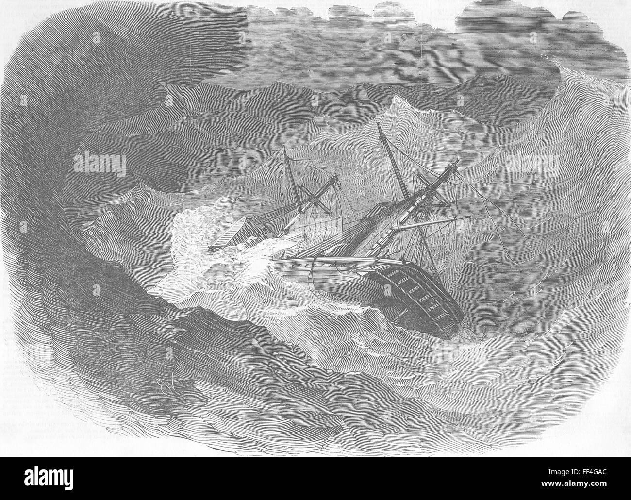 CHINA P&O Co's Ship Beijing, Typhoon, Sea 1851. Illustrated London News Stock Photo
